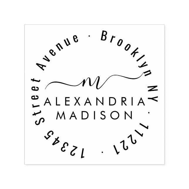 Sello Automático Elegante dirección de monograma moderno con guión  (Diseño)