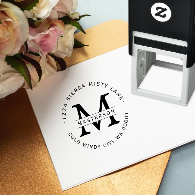 Sello Automático Elegante dirección de retorno circular de monogram (Subido por el creador)