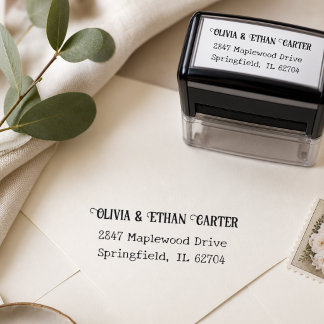 Sello Automático Elegante Dirección de Retorno de Boda con Letra Mo