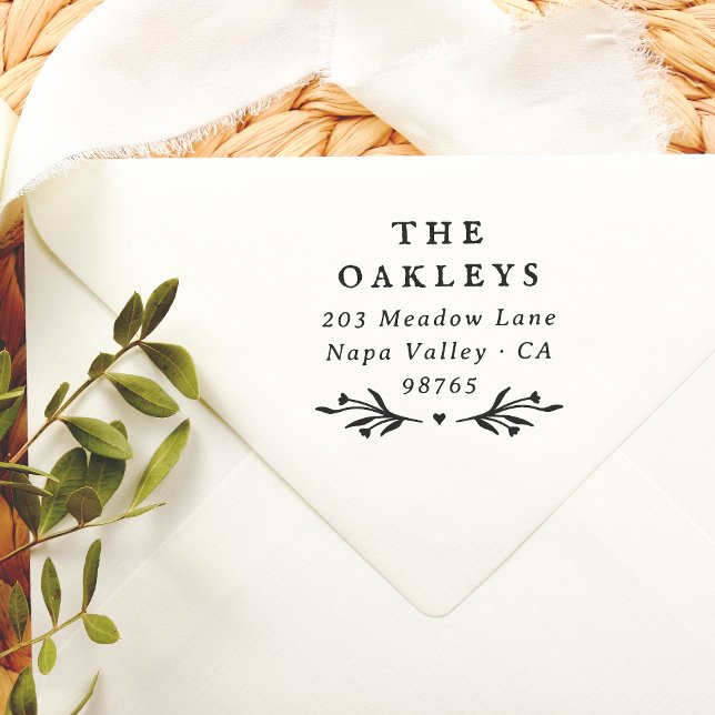 Sello Automático Elegante dirección de retorno de flor silvestre rú (Rubber Stamp Mock-up)