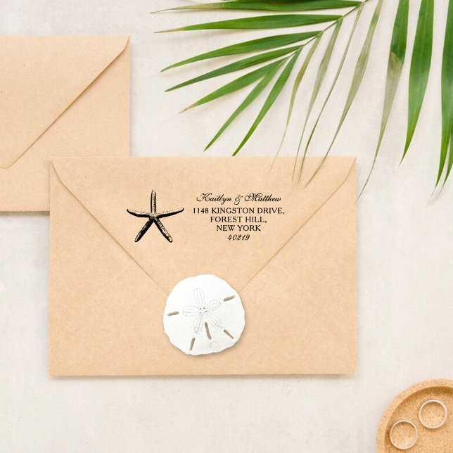 Sello Automático Elegante dirección de retorno de la boda Starfish  (Subido por el creador)