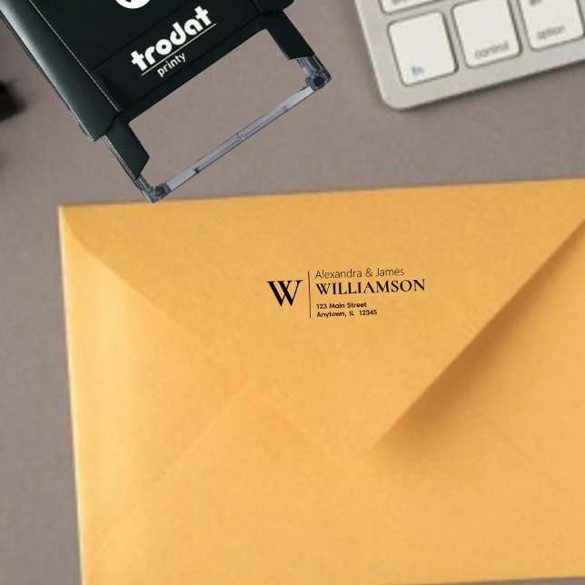 Sello Automático Elegante dirección de retorno de monograma moderno (Subido por el creador)