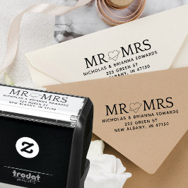 Sello Automático Elegante dirección de retorno de Mr. y Mrs. Heart 