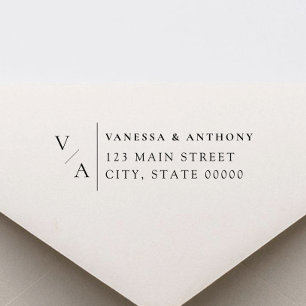 Sello Automático Elegante dirección de retorno del Boda de monogram