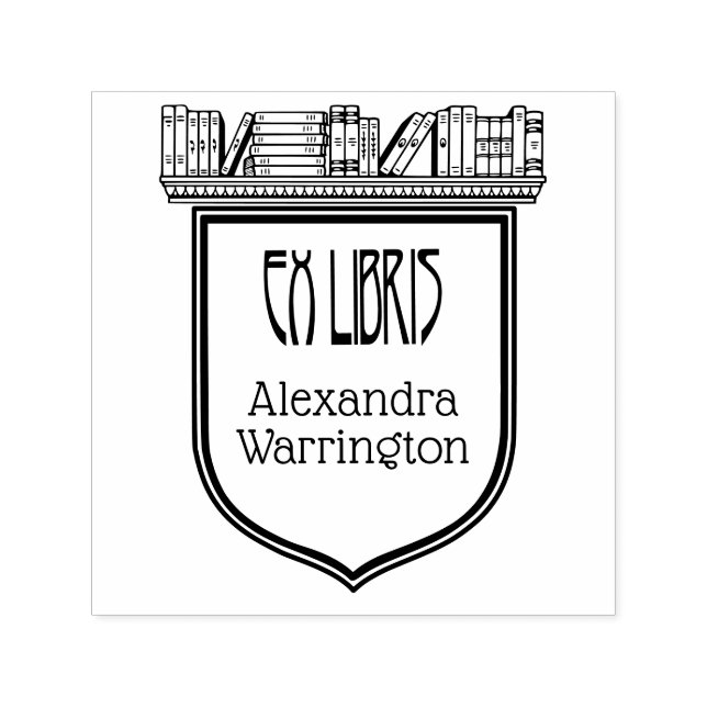 Sello Automático Elegante Escudo Librería Ex Libris Nombre del Libr (Diseño)