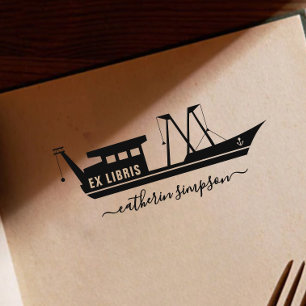 Sello Automático Elegante ex libris personalizado de barco