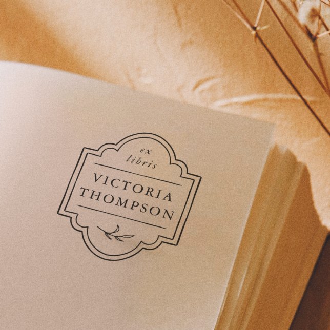 Sello Automático Elegante Ex Libris Tarjeta de Libro Marco Delicado (Rubber Stamp Mock-up)