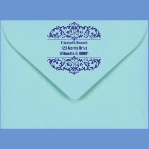 Sello Automático Elegante Filigrana Ornamentada Azul Personalizable