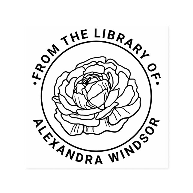 Sello Automático Elegante Flor de Ranúnculo Biblioteca Nombre del L (Diseño)