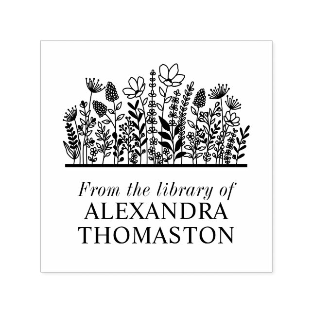 Sello Automático Elegante Flores Silvestres #2 Nombre del Libro de  (Diseño)