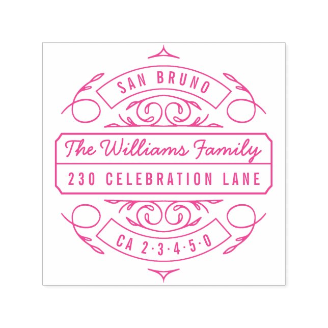 Sello Automático Elegante Flourish Script Name Round Return Address (Diseño)