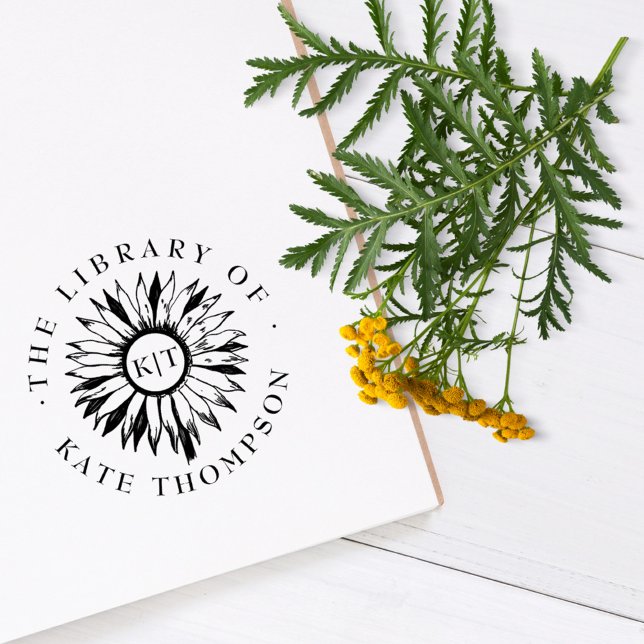 Sello Automático Elegante Girasol Monograma De La Biblioteca (Subido por el creador)
