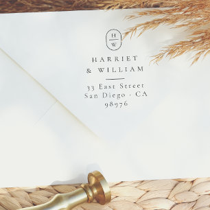 Sello Automático Elegante Iniciales Boda Monograma Dirección de Ret