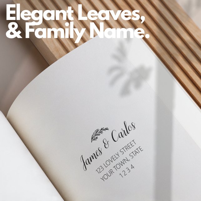 Sello Automático Elegante izquierda Nombre de familia Dirección de  (Elegant Leaves Family Name Return Adress Self-inking Stamp)