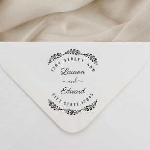 Sello Automático Elegante Laurel Pareja Nombres Boda Dirección de R