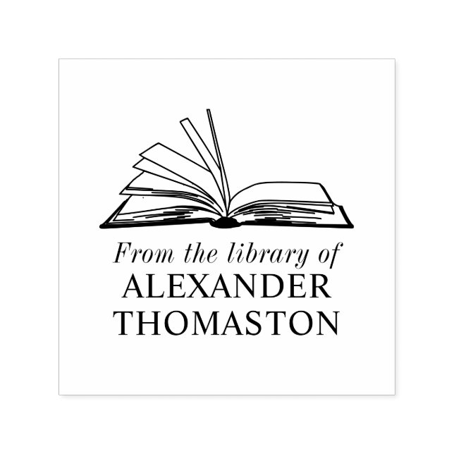 Sello Automático Elegante libro abierto "De la biblioteca de" nombr (Diseño)