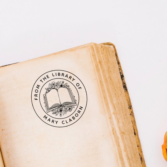 Sello Automático Elegante Libro Clásico De Flores De La Biblioteca  (Subido por el creador)