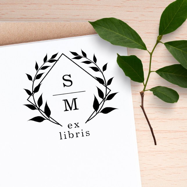 Sello Automático Elegante libro de biblioteca botánica ex libris mo (Subido por el creador)