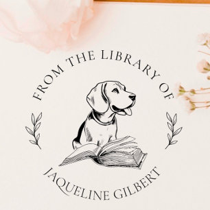 Sello Automático Elegante libro de la biblioteca de Perro dibujad