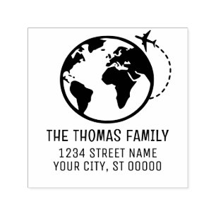 Sello Automático Elegante Mapa Mundial Globo Terrestre Nombre Direc