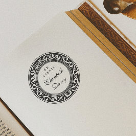 Sello Automático Elegante Marco Redondo Ornamentado Ex Libris Nombr