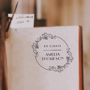 Sello Automático Elegante marco redondo vintage Ex Libris nombre