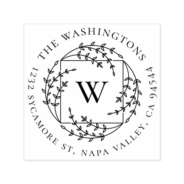 Sello Automático Elegante Monograma Botánico | Dirección de devoluc (Diseño)