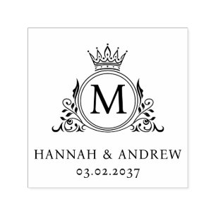 Sello Automático Elegante, Monograma, Real, Corona, Boda de logotip