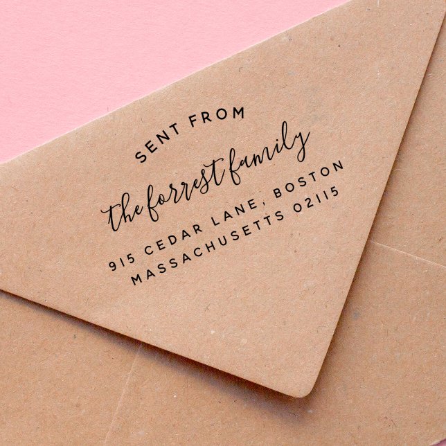 Sello Automático Elegante Nombre De Familia Enviado Desde La Direcc (Rubber Stamp Mock-up)