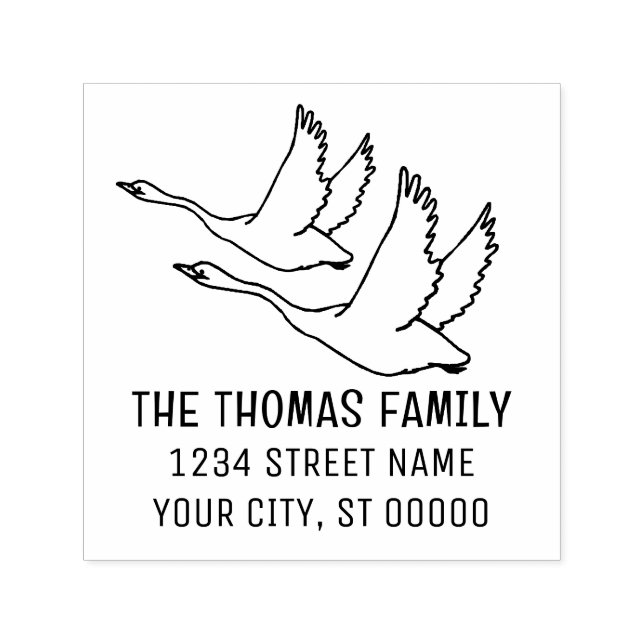 Sello Automático Elegante Par de Cisnes Voladores Nombre Dirección (Diseño)