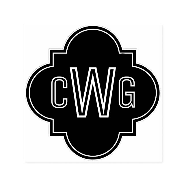 Sello Automático Elegante Quatrefoil Marroquí 3 Monograma Inicial # (Diseño)