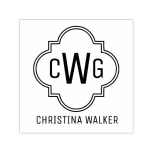 Sello Automático Elegante Quatrefoil marroquí 3 Nombre inicial