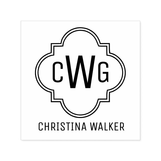 Sello Automático Elegante Quatrefoil marroquí 3 Nombre inicial (Diseño)