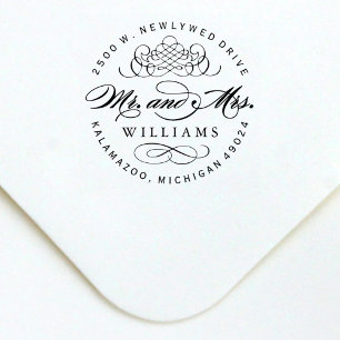 Sello Automático Elegante Ronda Sr. y Sra. Monogram Dirección de Re