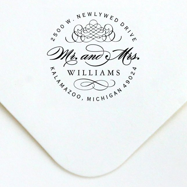 Sello Automático Elegante Ronda Sr. y Sra. Monogram Dirección de Re (Subido por el creador)