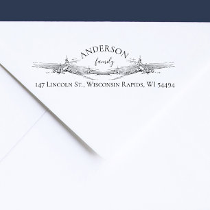 Sello Automático Elegante Rústico De Pinos De Nieve Dirección De Re