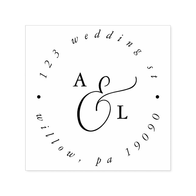 Sello Automático Elegante Script Monograma Dirección circular Boda (Diseño)