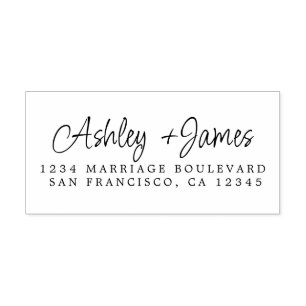 Sello Automático Elegante Script Names Boda Dirección de devolución