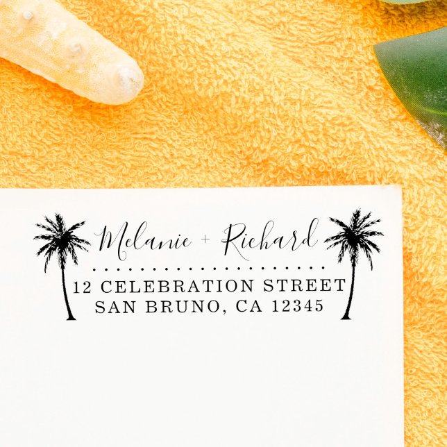 Sello Automático Elegante Script & Palm Trees Dirección de Retorno  (Subido por el creador)
