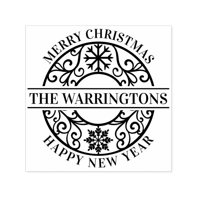 Sello Automático Elegante Snowflakes Lacy Filigree Family Name (Diseño)