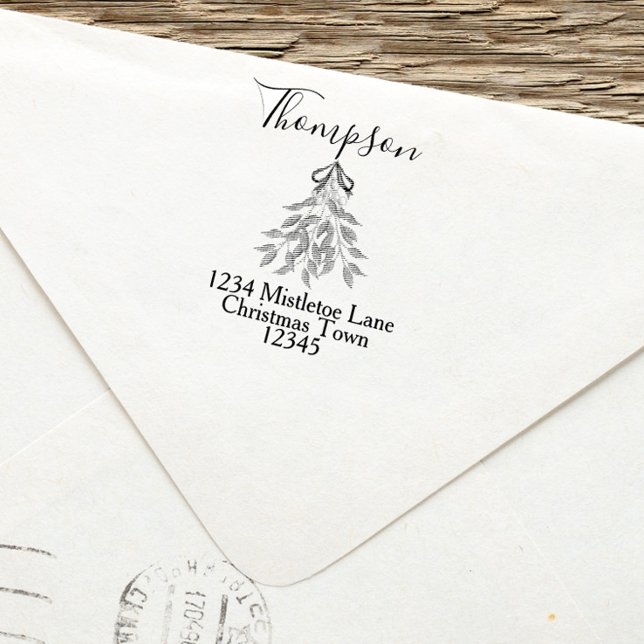 Sello Automático Elegantes Navidades Dirección de Retorno Botánico  (Mistletoe and berries return address self inking stamp)