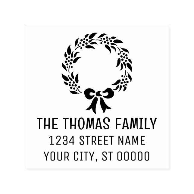 Sello Automático Elegantes Navidades Wreath #10 Dirección de devolu (Diseño)