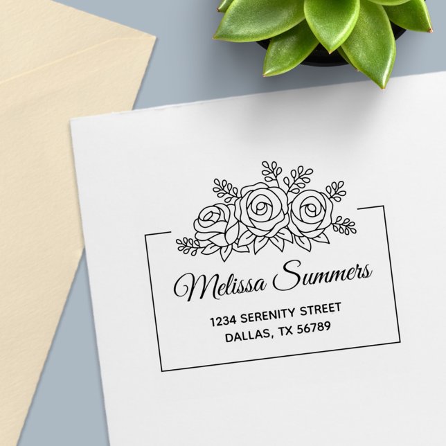 Sello Automático Elegantes Rosas Bouquet Flores Dirección del marco (Subido por el creador)