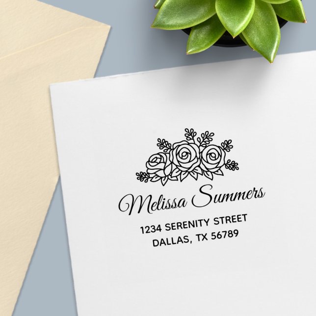 Sello Automático Elegantes Rosas Bouquet Flowers Dirección (Subido por el creador)