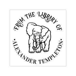 Sello Automático Elephant Line Art Round Library Nombre del libro