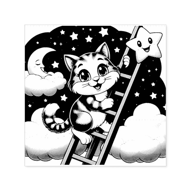 Sello Automático Escalera de gatitos a la luna (Diseño)