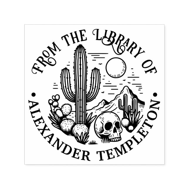 Sello Automático Escena del Cactus del Desierto con Skull #3P Nombr (Diseño)
