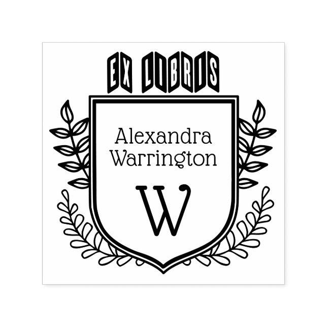 Sello Automático Escudo botánico Zigzag Ex Libris Nombre del libro  (Diseño)