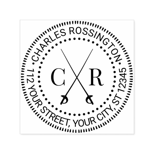 Sello Automático Espadas cruzadas Nombre de Monograma Inicial Direc (Diseño)