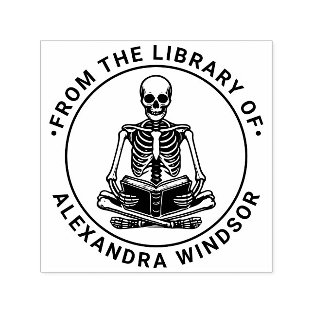 Sello Automático Esqueleto de piernas cruzadas Leyendo el número 3  (Diseño)